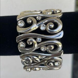 Silver Scrollwork Stretch Cuff Bracelet with Gemstone Accents